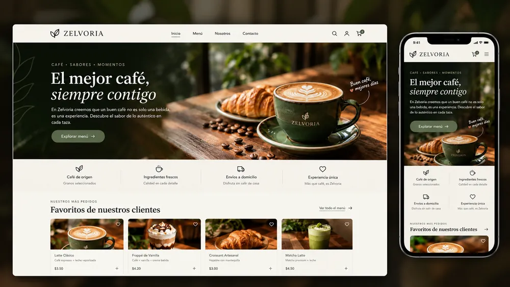 Ejemplo de página web: Restaurante o cafetería